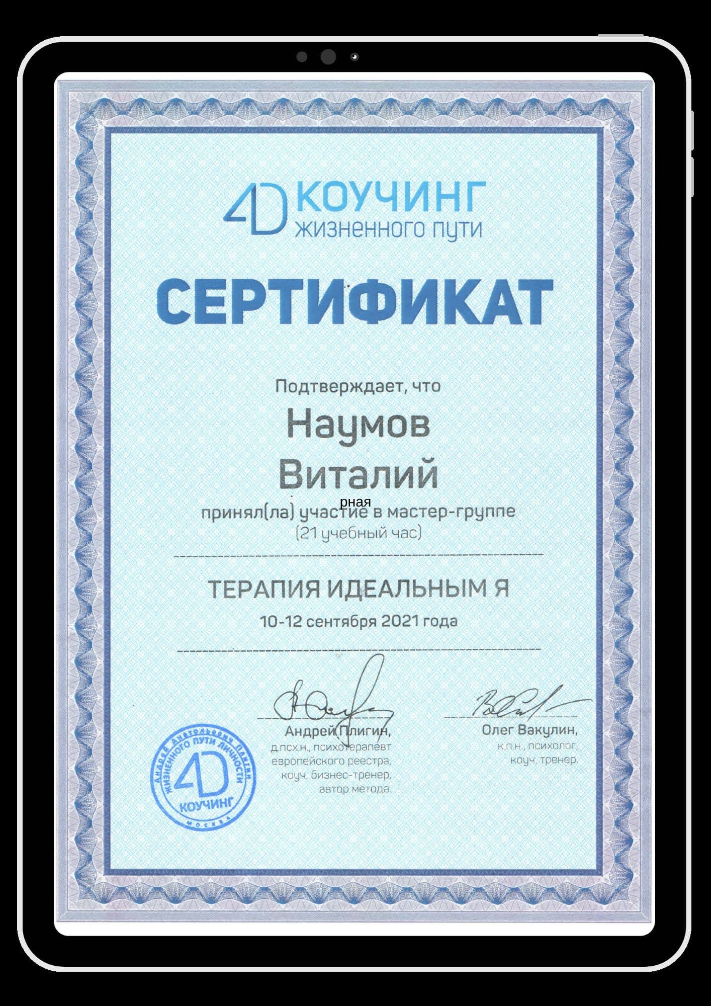 Сертификат дополнительной подготовки 1