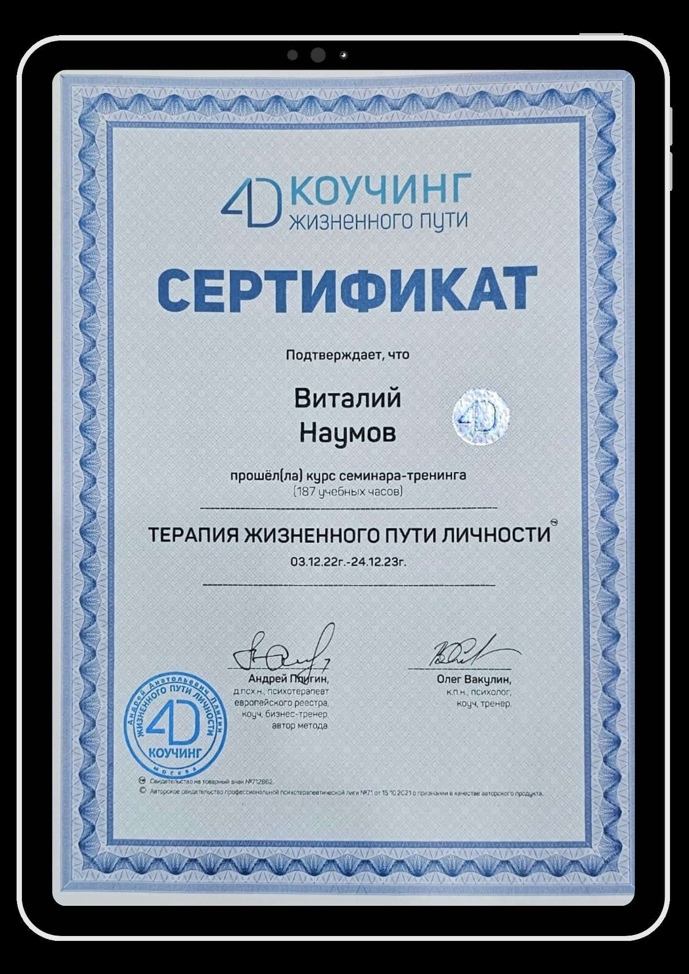 Сертификат дополнительной подготовки 8